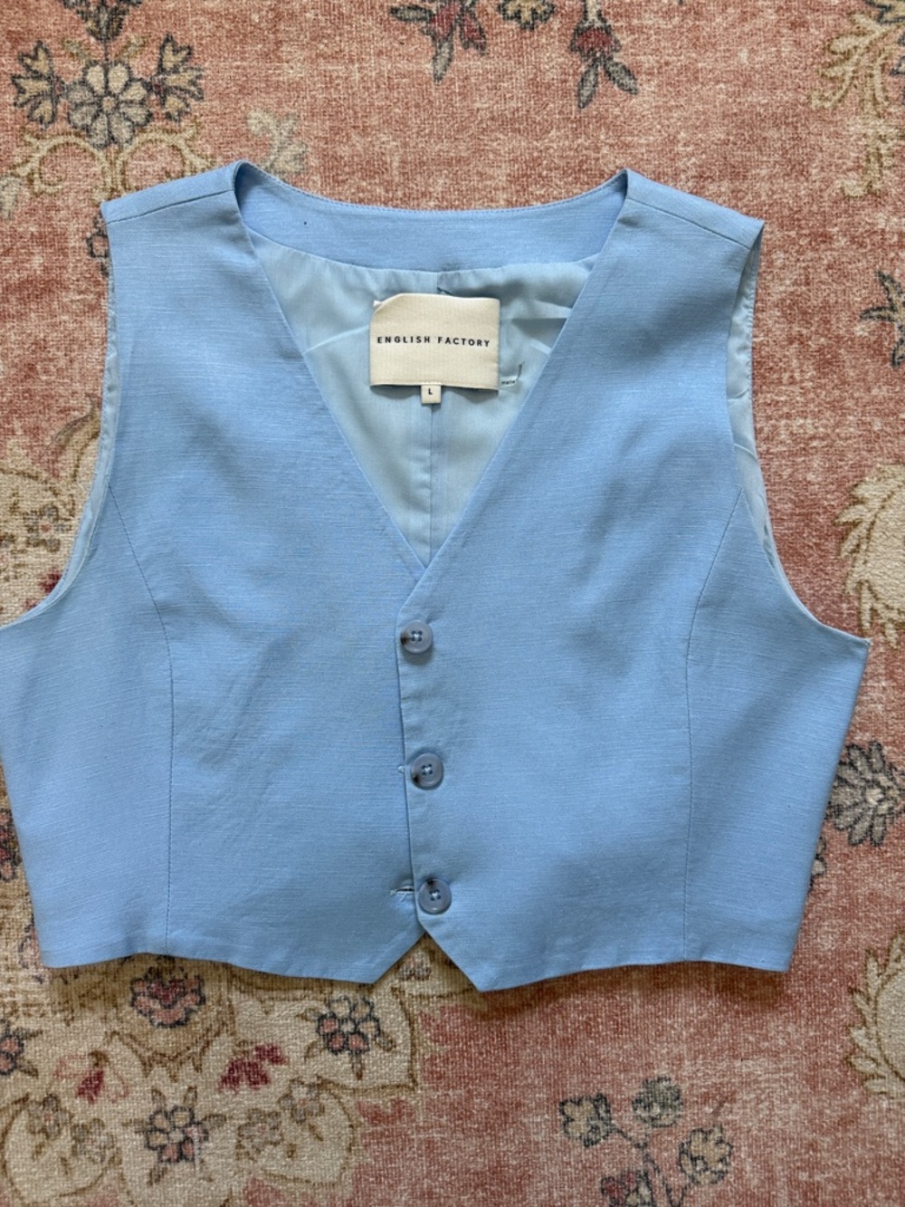 English Factory Powder Blue Tailored Cropped Vest